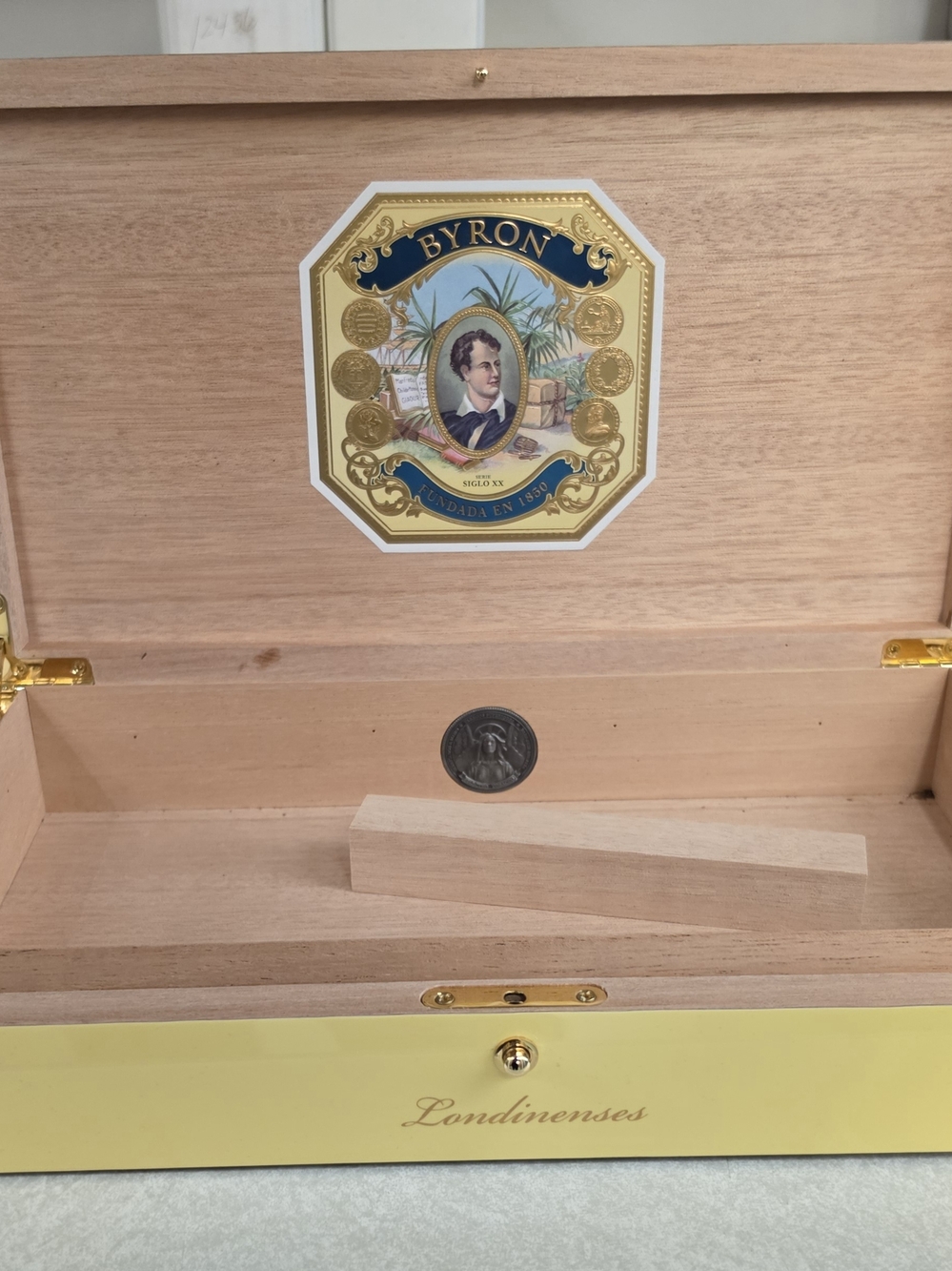 Byron Decorative Empty Cigar Wooden Box - Yellow Exterior